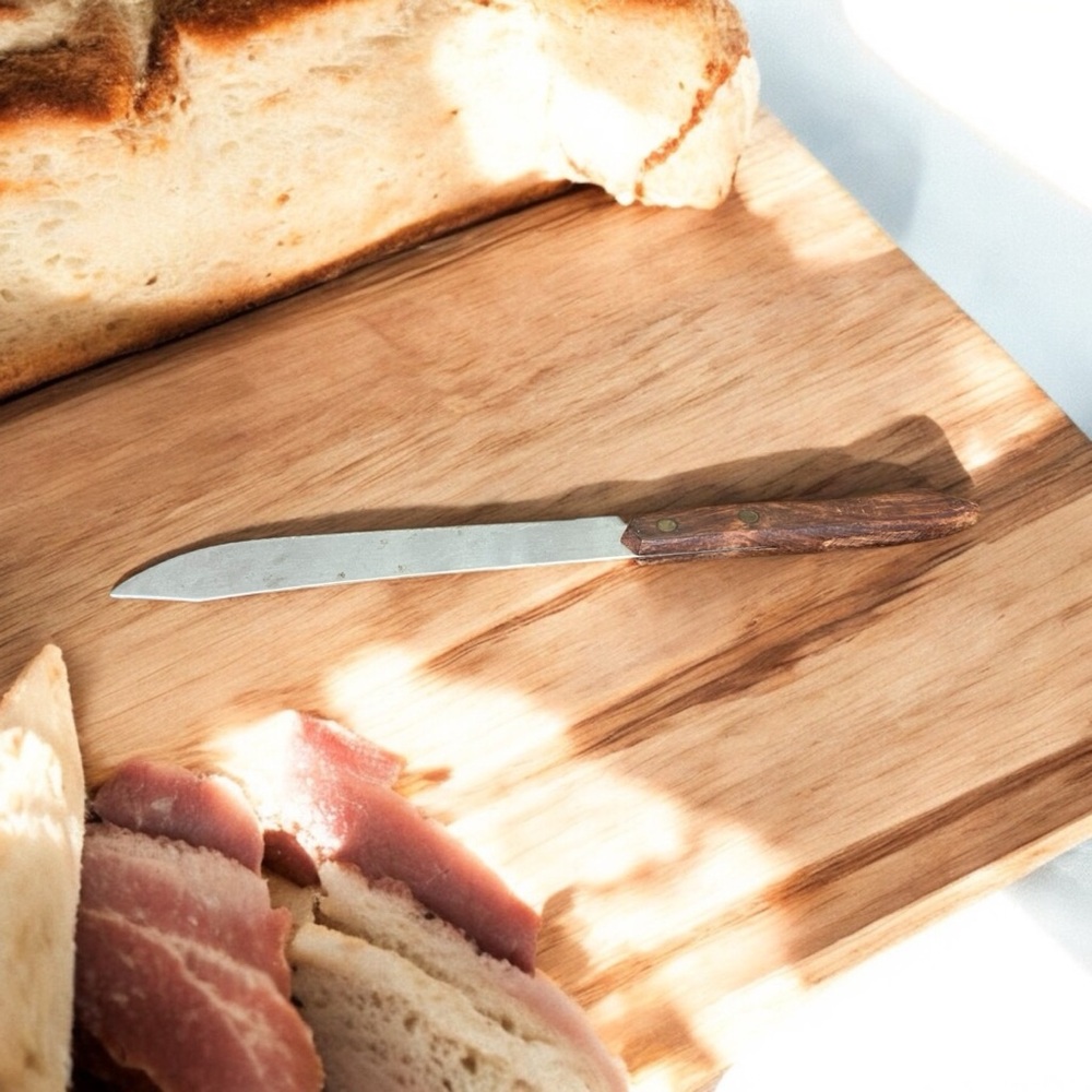 Vintage Stainless Steel Serrated Knife with Wooden Handle